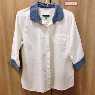 เสื้อเชิ้ต Portland ผ้า cotton ไซส์ medium สีขาว ลายสมอเรือ อก 34 ใส่ครั้งเดียว