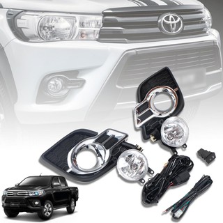 ไฟตัดหมอก รุ่น โตโยต้า REVO ไฟสปอร์ตไลท์ TOYOTA HILUX รีโว่ ปี 2015 - 2018 ชุดสายไฟ + ฝาครอบไฟดำขอบโครเมี่ยม 1 คู่