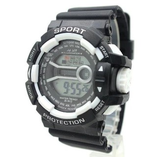 Sport Watch นาฬิกาข้อมือชาย-หญิง สายยางดำ ขอบขาว ระบบ Digital SW-B01