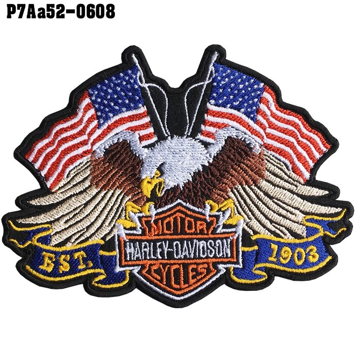 อาร์มปักลาย HARLEY นกอินทรีย์ธงอเมริกาคู่ ขนาด11.5*8.5cm รุ่น P7Aa52-0608 พร้อมส่ง!!!
