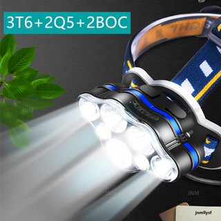 ไฟฉายคาดหัว 3T6 + 2Q5 + 2COB LED  7 ดวง 8 โหมด ชาร์จ USB สำหรับตกปลา ตั้งแคมป์ ขี่จักรยาน