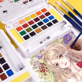 Watercolour Set สีน้ำ สีน้ำก้อน 12/18/24/36/48สี พร้อมพู่กันแทงค์ สีน้ำตลับ สีน้ำหลุม ชุดสีน้ำ เซทสีน้ำ สีน้ำ โอริ morglory SA6352