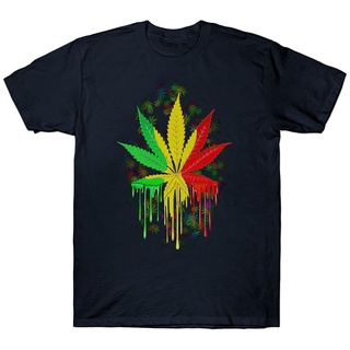 คอลูกเรือเสื้อยืดคอกลม เสื้อยืด ผ้าฝ้าย พิมพ์ลายใบไม้ Rasta Cannabis สําหรับผู้ชาย O65YT667468ผ้าฝ้ายแท้