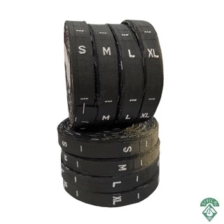 ป้ายทอ ป้ายไชร์ พื้นดำ S M L XL 1 ม้วนมี37โหล