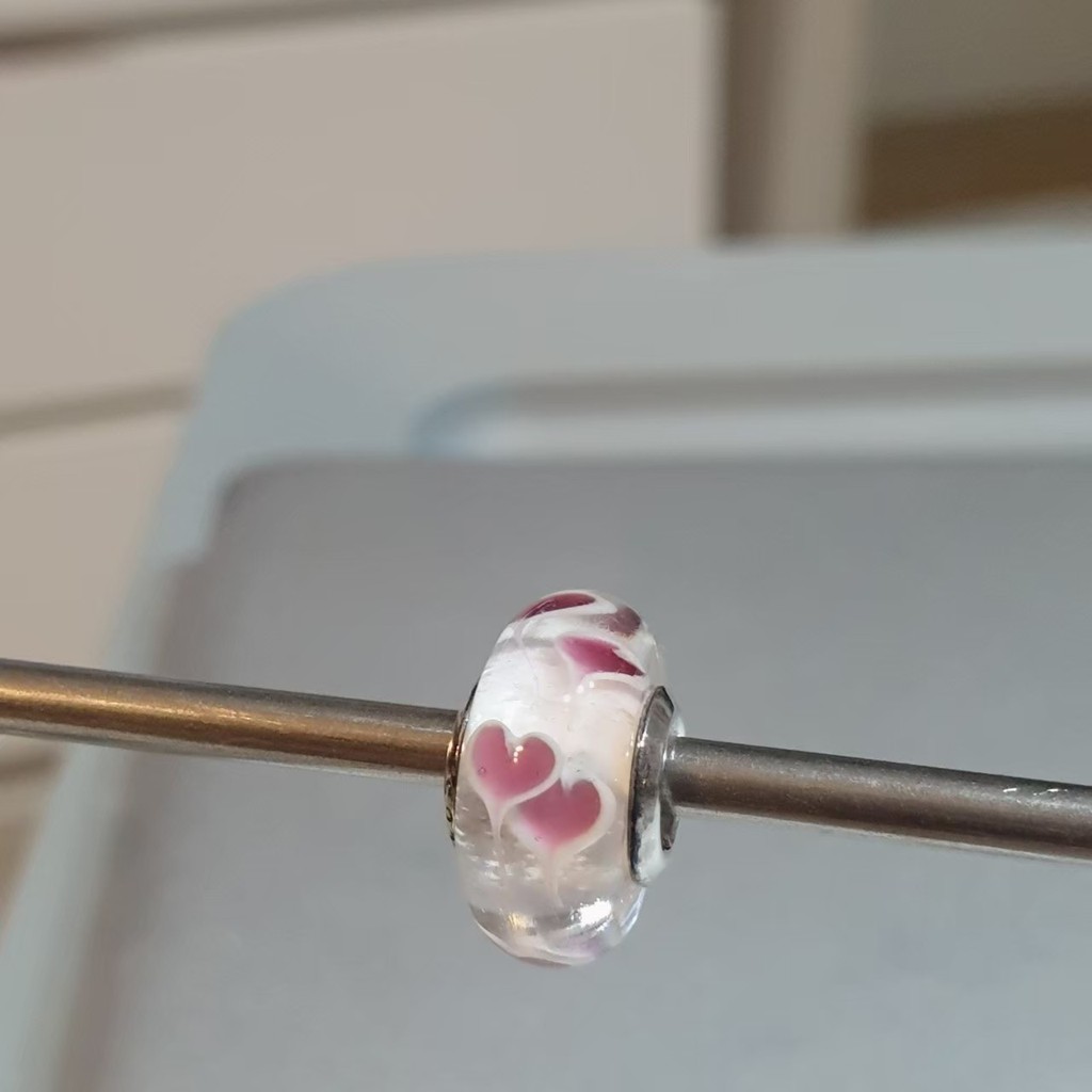 VANAN 925 Pink Mini heart Glass Charm