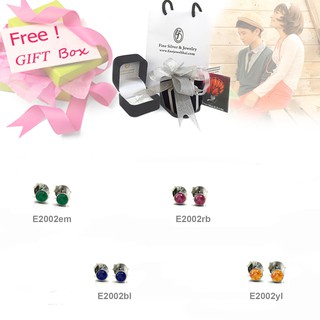 Finejewelthai-ต่างหู-ต่างหูพลอย-พลอยแท้-ต่างหูเงินแท้-มรกต-ไพลิน-บุษราคัม-ทับทิม-E2002em-E2002bl-E2002yl-E2002rb