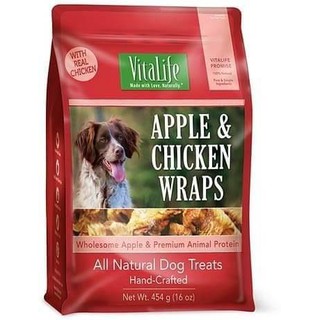 Vitalife All Natural Dog Treats Apple &amp; Chicken Wraps ขนมระหว่างวันสำหรับสุนัข454 กรัม