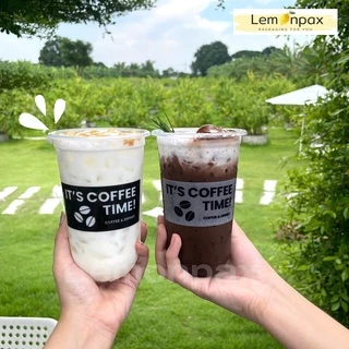 [ขายยกลัง] แก้วแคปซูล PP 22ออนซ์ / 20ออนซ์ ปาก95 แก้วพลาสติก พิมพ์ลาย แก้วลาย Coffee time บรรจุ 1,000 ชิ้น/ลัง