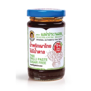 น้ำพริกเผาไทย ตราแม่ประนอม สูตรไม่มีน้ำตาล ผลิตจากหญ้าหวาน 114กรัม Thai Chilli Paste Sugar Free