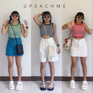 MARY TANK I เสื้อแขนกุดไหมพรมลายทาง เสื้อกล้ามลายทางสไตล์เกาหลี ครอปลายทาง สายเดี่ยวไหมพรมลายทาง เสื้อลายทาง