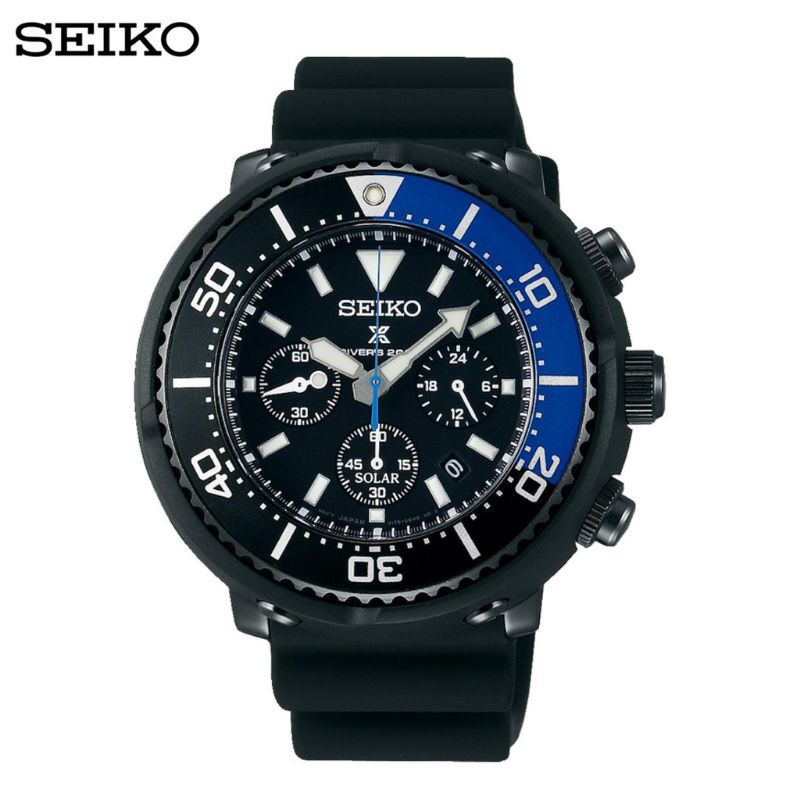SEIKO PROSPEX Limited Edition Scuba Diver นาฬิกาข้อมือผู้ชาย ระบบพลังงานแสงอาทิตย์ พร้อมระบบจับเวลา หน้าปัดดำ  SBDL045J