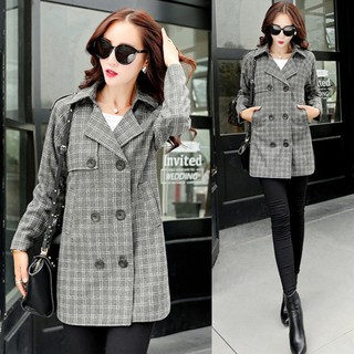 🎀พร้อมส่ง🎀 Trench Coat เสื้อโค้ทกันหนาวตัวยาว ทรงสูท มีกระเป๋าคู่-11857