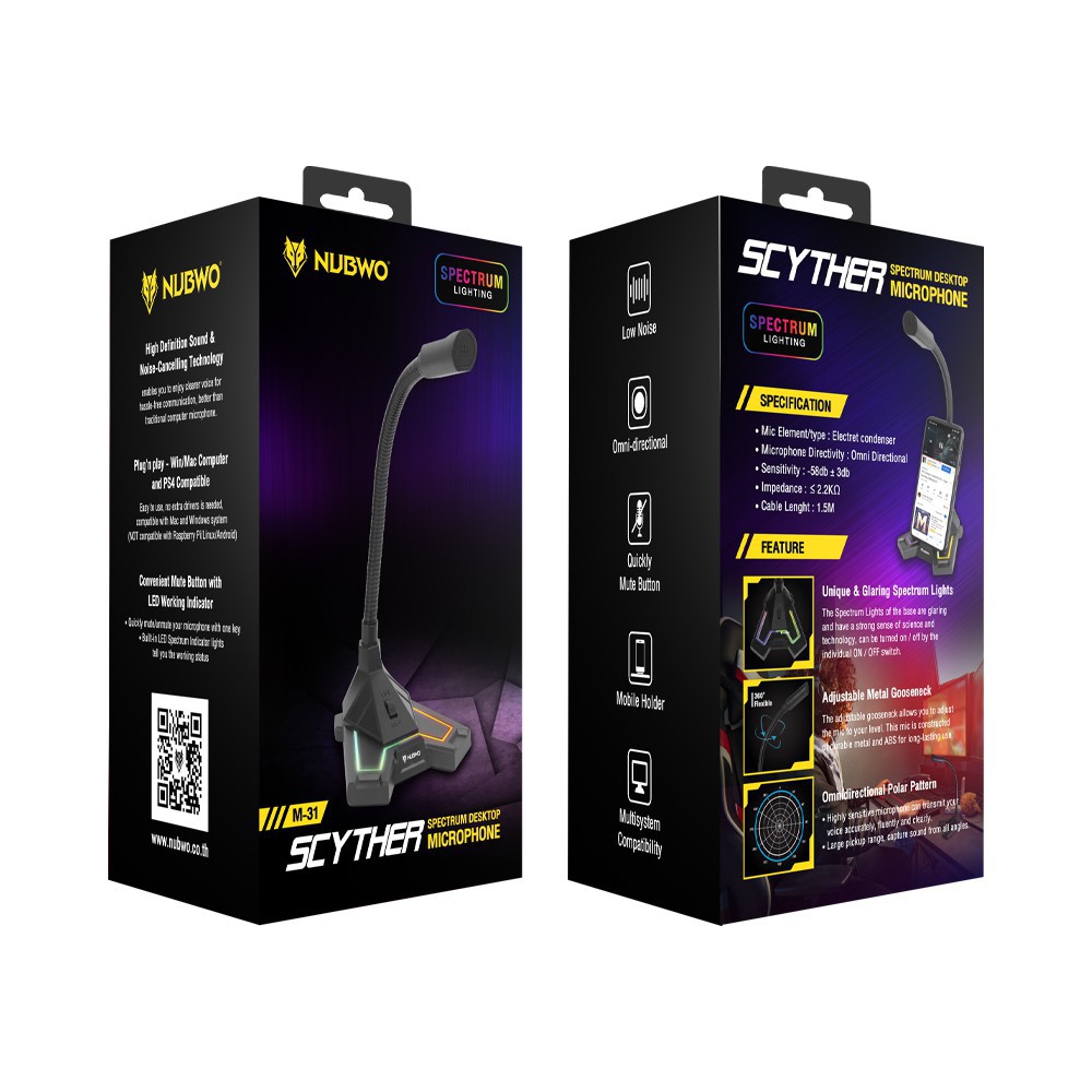 ไมค์คอมพิวเตอร์ Nubwo M31 Microphone USB Scyther Spectrum RGB