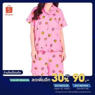 ชุดนอนแขนสั้นขาสั้นลายเเคทรอท  สีชมพู