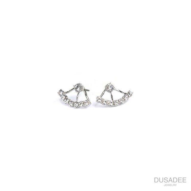 Adorn Earrings ต่างหูเงินแท้ ชุบทองคำขาว ประดับเพชรสวิตน้ำ100 แบรนด์ Dusadee Jewelry