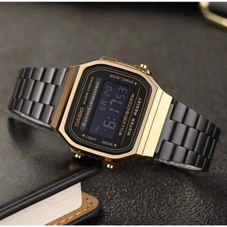 นาฬิกา Casio รุ่น A168WEGB-1B สไตล์วินเทจ สีดำทอง ขายดีมาก - แท้ 100% รับประกันสินค้า 1 ปีเต็ม