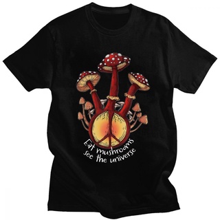 [S-5XL]เสื้อยืดแขนสั้นลําลอง ผ้าฝ้ายแท้ พิมพ์ลายกราฟฟิค See The Universe Eat Mushrooms สไตล์สตรีท สําหรับผู้ชาย