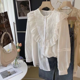 เสื้อเชิ้ตแขนยาว คอกลม ทรงหลวม สไตล์เกาหลี สําหรับผู้หญิง พร้อมส่ง