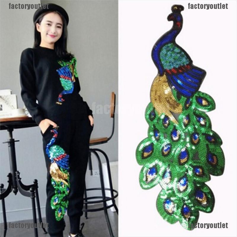 Cod 【พร้อมส่ง】แผ่นแพทช์ ปักเลื่อม รูปนกยูง สําหรับเย็บปักถักร้อยเสื้อผ้า Diy
