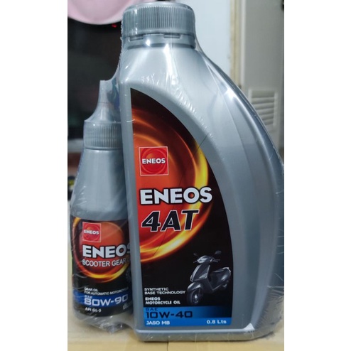 💥น้ำมันเครื่องมอเตอร์ไซค์💢ENEOS4AT+scooter gear oil💢SAE10W-40ใส่รถออโต้ได้ทุกรุ่น0.8ลิตร+gear oil