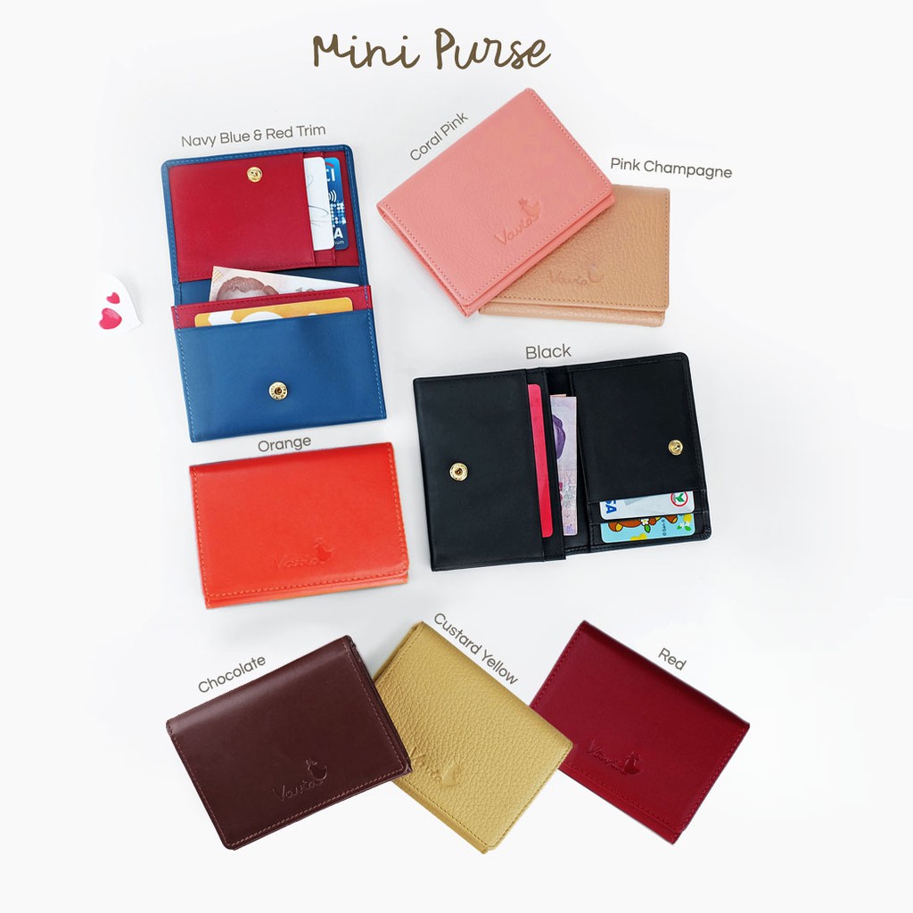 สินค้าไทยพร้อมส่ง มีโค้ดส่วนลด Vavia Mini Purse กระเป๋าสตางค์ใส่บัตรหนังวัวแท้ บาง เบา ใช้งานง่าย