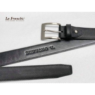 La Franche - Working Belt เข็มขัดหนังวัวแท้ลาย Saffiano สีดำ พร้อมหัวเข็มขัดนิกเกิ้ล  #2W0045