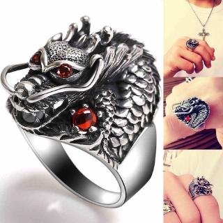 Fashion Silver Punk Chinese Dragon Rings King Biker Charm Ring for Men Women