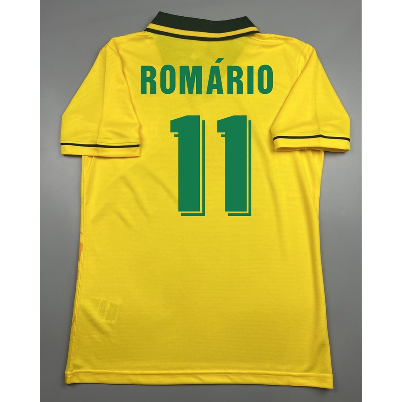 เสื้อบอล ย้อนยุค ทีมชาติ บราซิล 1994 เหย้า Retro Brazil Home พร้อมเบอร์ชื่อ 11 ROMARIO แชมป์บอลโลก W