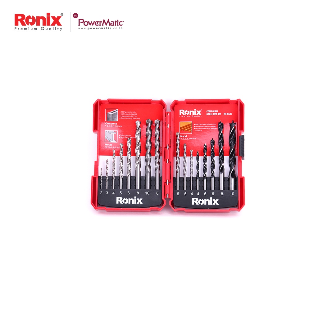 Ronix ชุดดอกสว่าน 16ชิ้น แพคคู่ เจาะเหล็ก และเจาะไม้ RH-5583