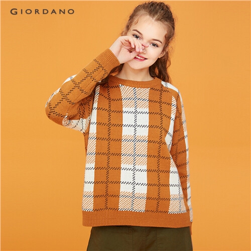 GIORDANO WOMEN Thick plaid long-sleeve knitted sweater 05359862