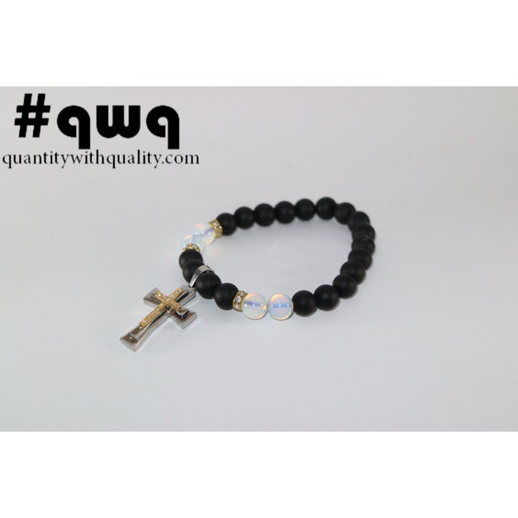 สร้อยข้อมือลูกปัด Titanium Opalite blackstone Cross Pendant