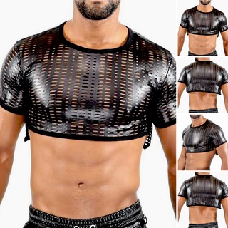 Xman เสื้อครอปท็อป แขนสั้น หนัง ระบายอากาศ สีดํา สไตล์พังก์ สําหรับผู้ชาย