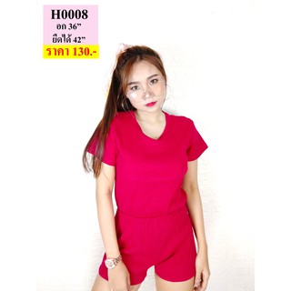 H0008-จั้มขาสั้น ผ้าร่อง สีแดง