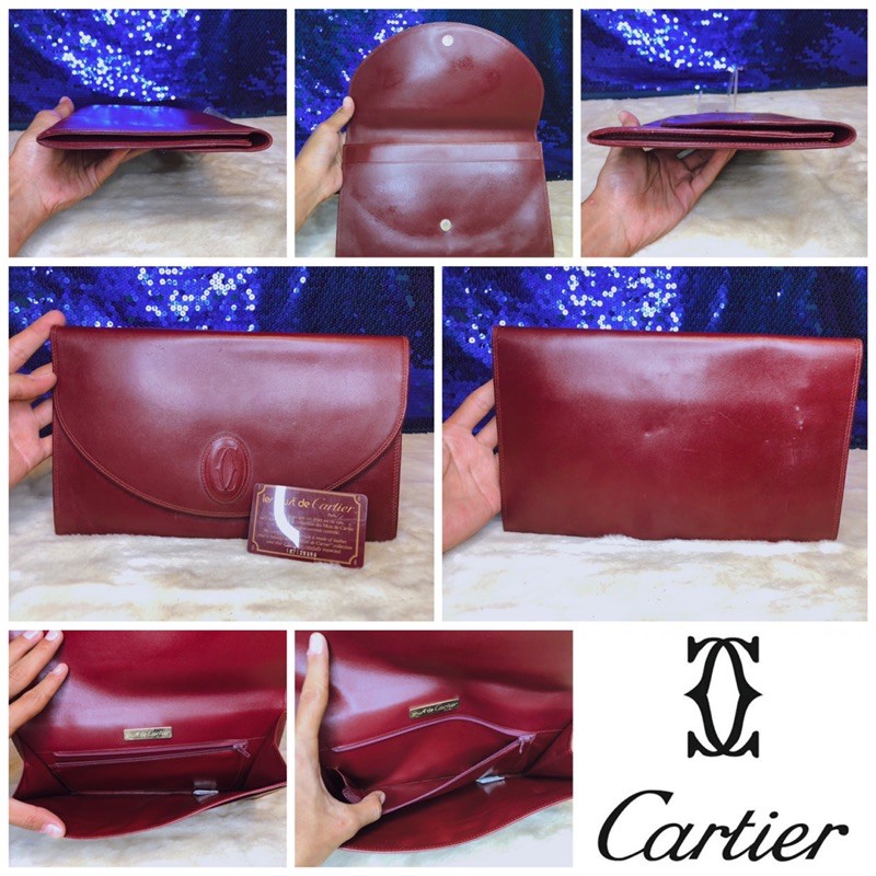 👝: CARTIER Red Must de Cartier Leather Clutch แท้💯%