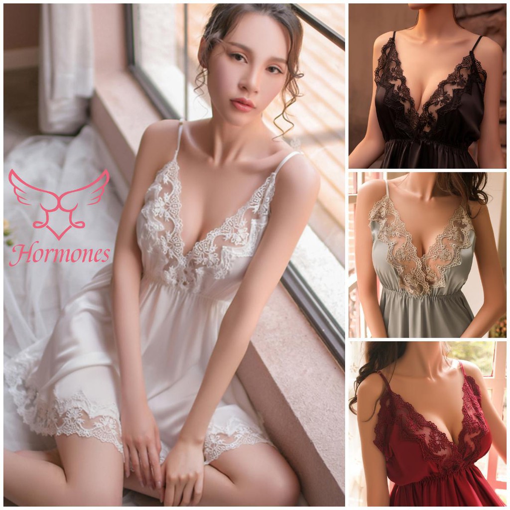 Hormones ชุดนอนซาติน ชุดนอนผ้าไหม พร้อมส่งที่ไทย （H1381)