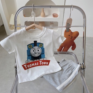 เสื้อยืดแขนสั้น คอกลม พิมพ์ลายการ์ตูน Thomas and Friends สําหรับเด็กผู้ชาย และเด็กผู้หญิง