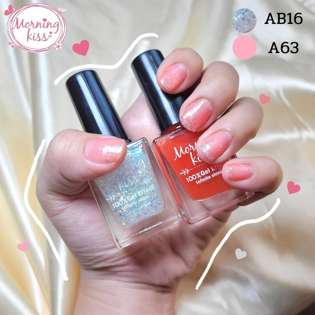สีเจลไม่อบ *เซต 2 ขวด* สีกึ่งเจล ยาทาเล็บ Morning Kiss สีทาเล็บเจล สีทาเล็บกึ่งเจล ยาทาเล็บกึ่งเจล ไ