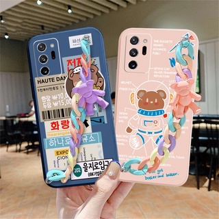 เคสโทรศัพท์มือถือ ขอบสี่เหลี่ยม ลายหมีอวกาศ พร้อมสายคล้อง สําหรับ Samsung Galaxy Note 20 Ultra A30 A20 A50S A10 A12 M12 M10