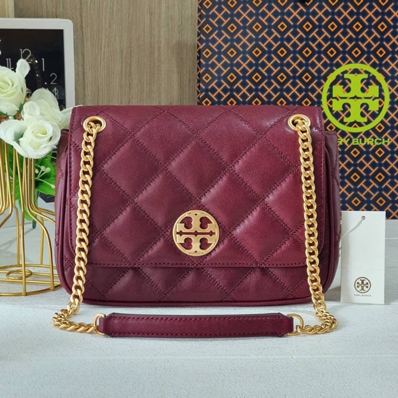 🎀 (สด-ผ่อน) กระเป๋าสีแดงเข้ม Claret  นิ้ว Tory burch 87863 Willa Small  Shoulder Bag | Shopee Thailand
