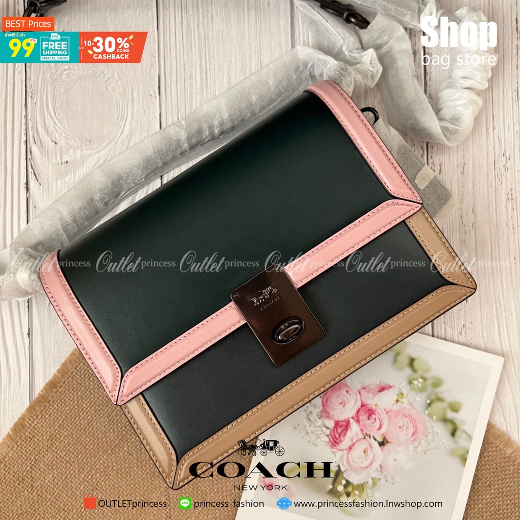 ของแท้ 】Coach Hutton Shoulder Bag In Colorblock Coach89070