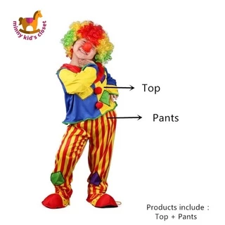 Circus Clown ชุดตัวตลกเด็ก ตัวตลก แฟนซีเด็กชาย แฟนซีเด็กหญิง cosplay halloween costume ( ไม่รวม จมูก วิก รองเท้า )