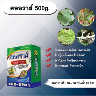 คลอราส์ 500g.  คาร์เบนดาซิม+โพรคลอลาส สารกำจัดเชื้อรา โรคแอนแทรคโนส โรคกุ้งแห้ง โรคดอกดำในมะม่วง โรคราแป้ง