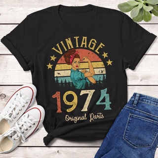 เสื้อยืดลําลอง แขนสั้น พิมพ์ลาย Idea Mom Wife Daughter สไตล์วินเทจ 1974 48 Old 48Th ของขวัญวันเกิด สําหรับแม่ ลูกสาวS-5X