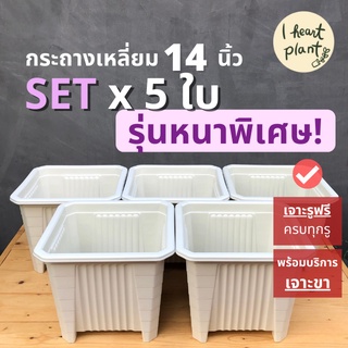 ✨ SET กระถางเหลี่ยม เนื้อหนาพิเศษ ยกสูง ขนาด 14 นิ้ว (ใส่ซุ้มได้) x 5 | Square Pot 14 Inch กระถางกุหลาบ ไม้ประดับ ไม้ใบ