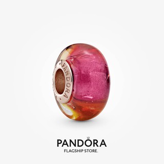 Pandora charm แก้วมัราโน่ ชุบทอง 14k ประดับกลิตเตอร์ สีโรสโกลด์ ของขวัญวันหยุด สําหรับผู้หญิง p804