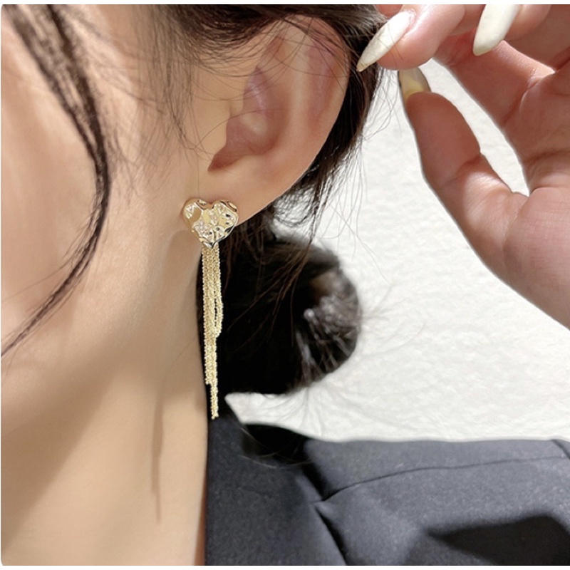 ต่างหูหัวใจทองพู่ยาว S925 K99