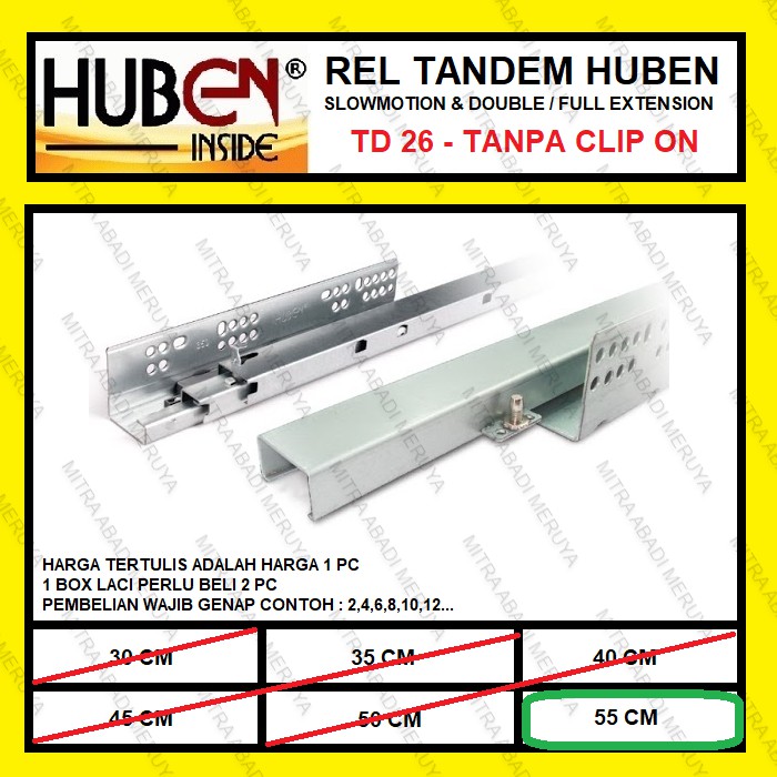 HUBEN รางลิ้นชัก Tandem 55 ซม. HUBEN TD-26 Tandem Rail