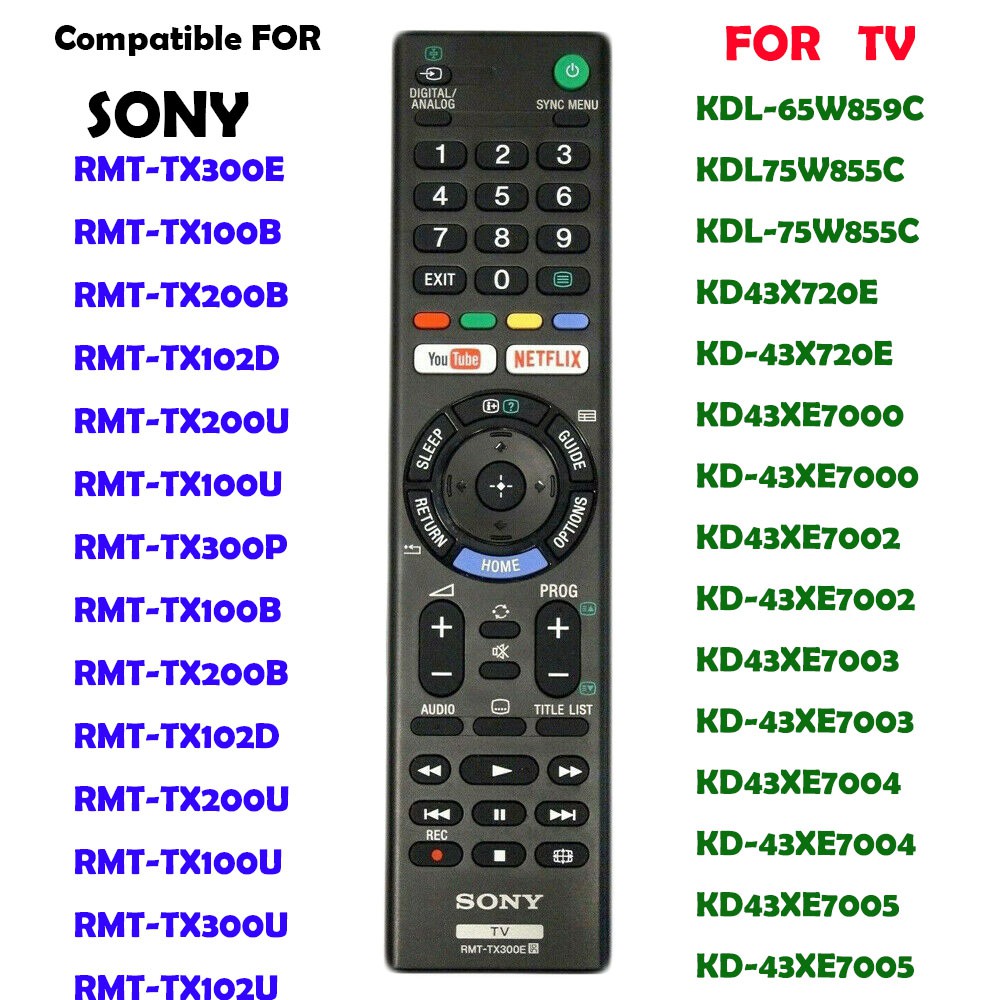 Sony RMT-TX300E Netflix สมาร์ททีวี 4K HDR Ultra HD Android รีโมทคอนโทรลสําหรับ RMT-TX300P/TX100B/TX2