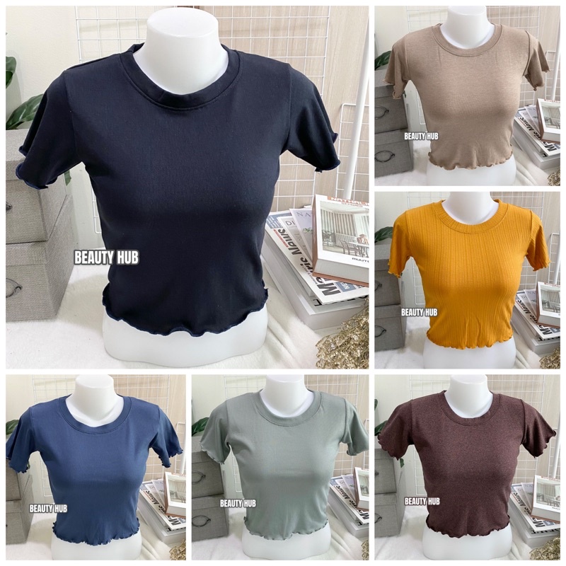 [016] เสื้อครอป คอกลม แขนหยัก ชายเสื้อหยัก ครอปเก๋ ผ้ายืดใส่สบาย ราคา ถูกที่สุด ดีลบีเคเค แกลเลอรีภาพที่ 2