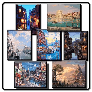 40*50cm DIYภาพวาดสีน้ำมัน ภาพระบายสีตามตัวเลข Painting By Numbers on Canvas landscape Venice